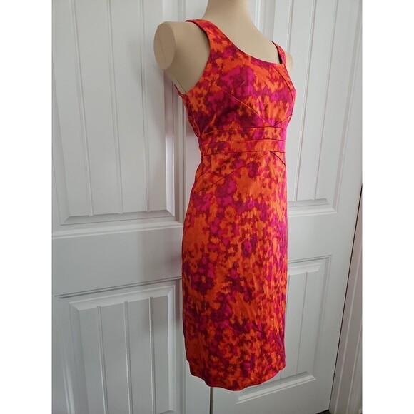 Michael Kors SZ 4 Orange/Red Color Burst Sleeveless Lined Sheath Dress Cotton - Picture 2 of 9